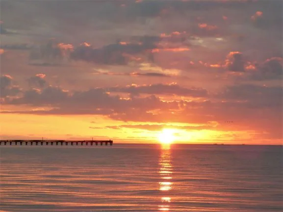 sunrise reflecting at goose island state park, texas