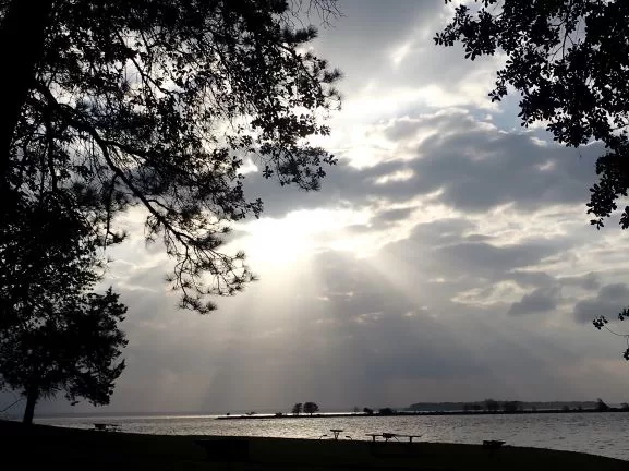 sunbeams at lake livingston state park texas
